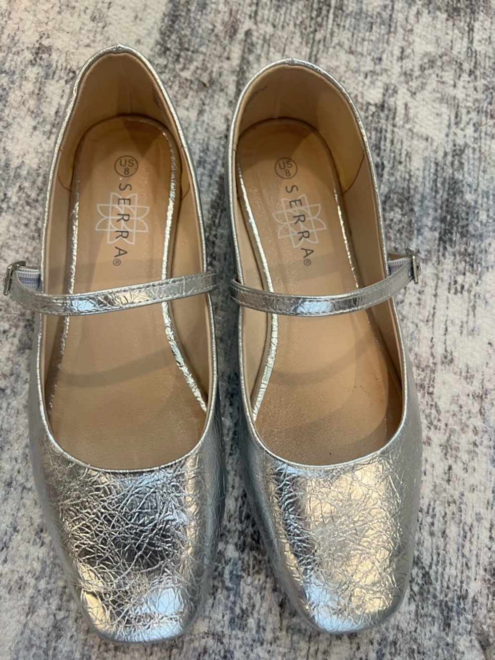 Serra Silver Metallic Mary Jane Flats